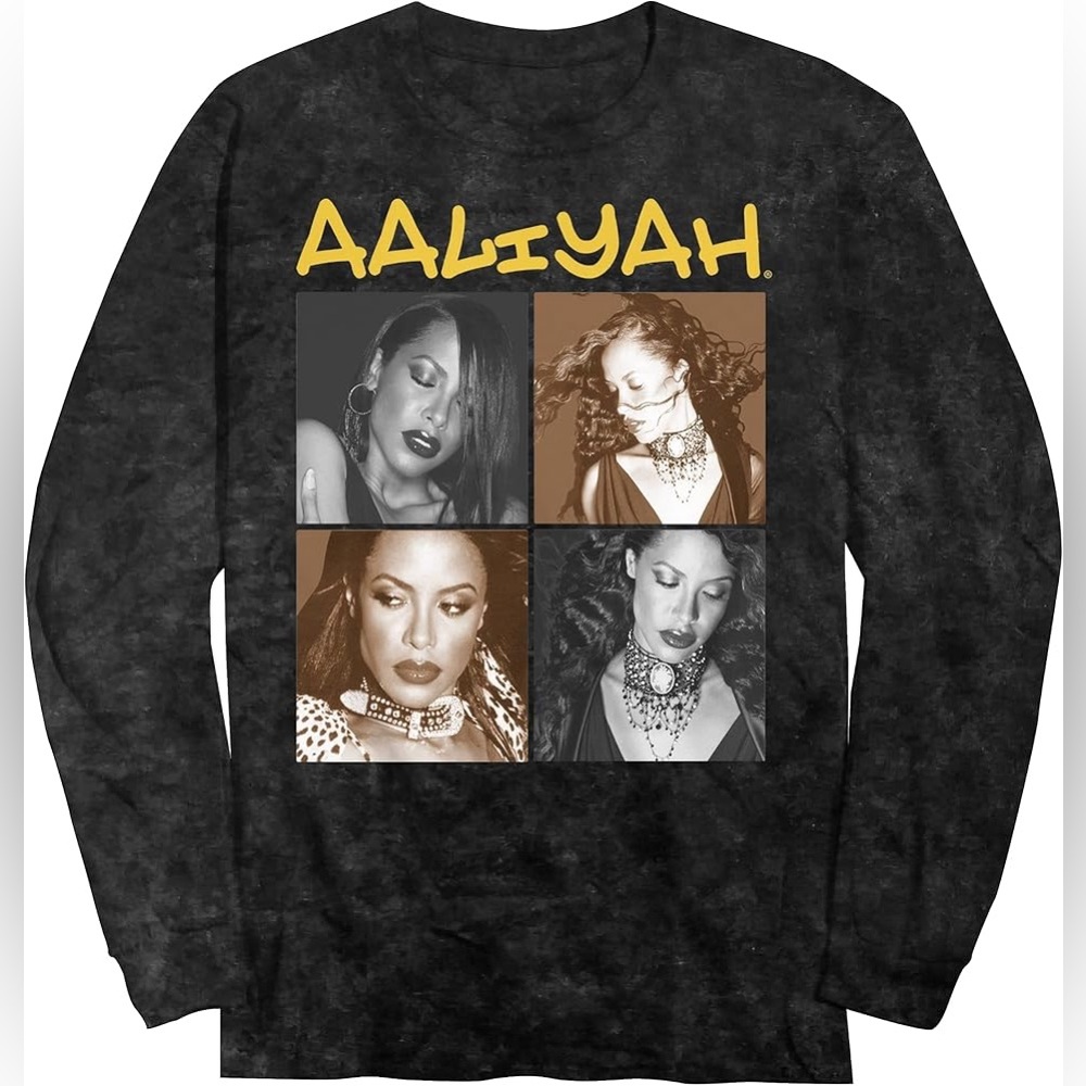 Aaliyah Men’s long sleeve graphic tee / Blackl Wash / Size: 2XL